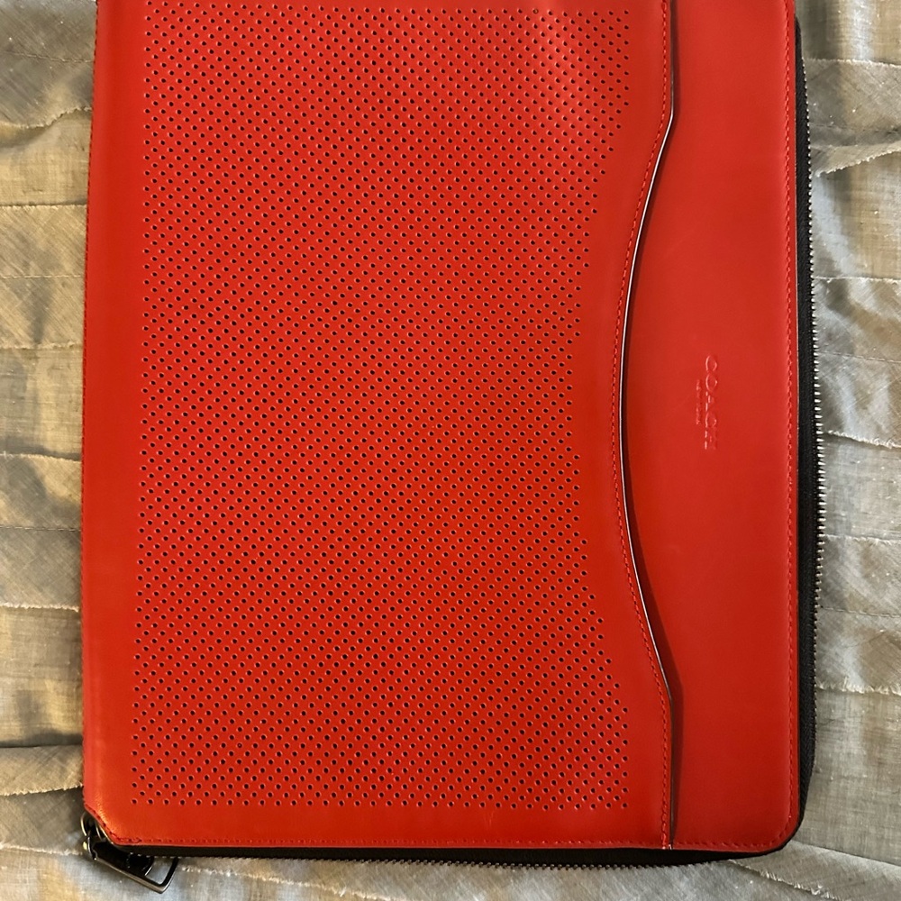 Coach Red Perforated Leather Portfolio